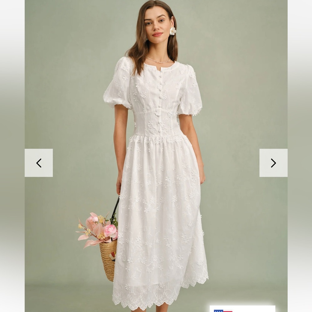 White midi summer dress short sleeves